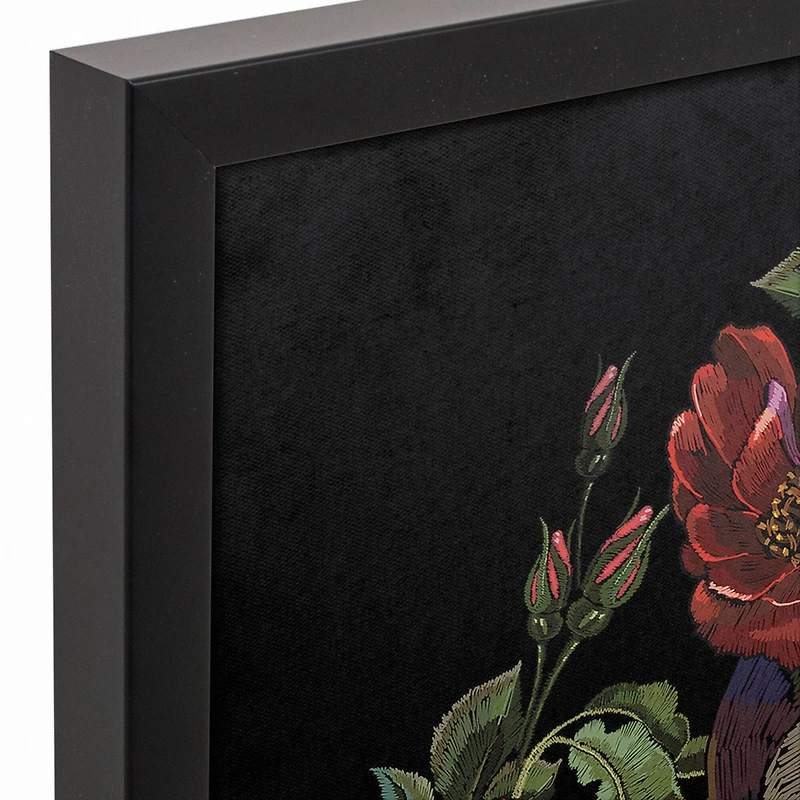 Skull with Floral Crown Black Framed Canvas Wall Art