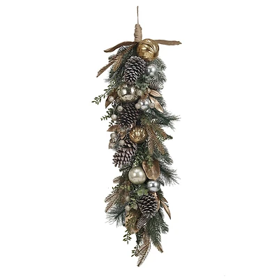 Hello Honey® 2.5ft. Faux Pine Swag with Ornaments, Pinecones & Glitter