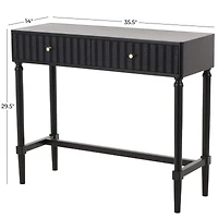 35.5" Black Wood Handmade 2-Drawer Console Table with Gold Handles