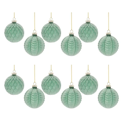 Green Frosted Glass Ball Ornament Set