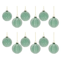 Green Frosted Glass Ball Ornament Set