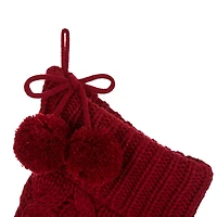 Glitzhome® 24" Red Knitted Polyester Christmas Stocking with Pom Pom