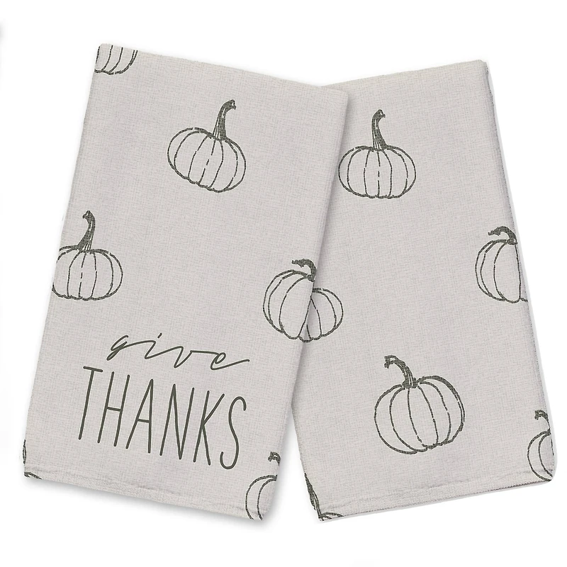 Give Thanks Gray Pumpkin Tea Towel Set