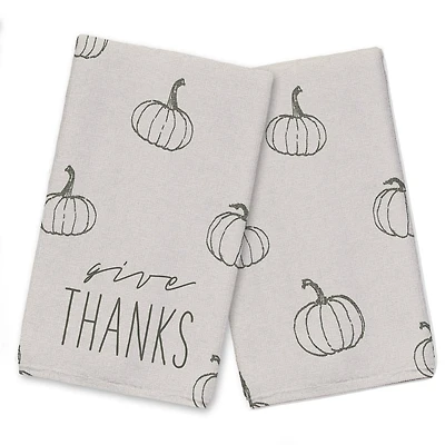 Give Thanks Gray Pumpkin Tea Towel Set