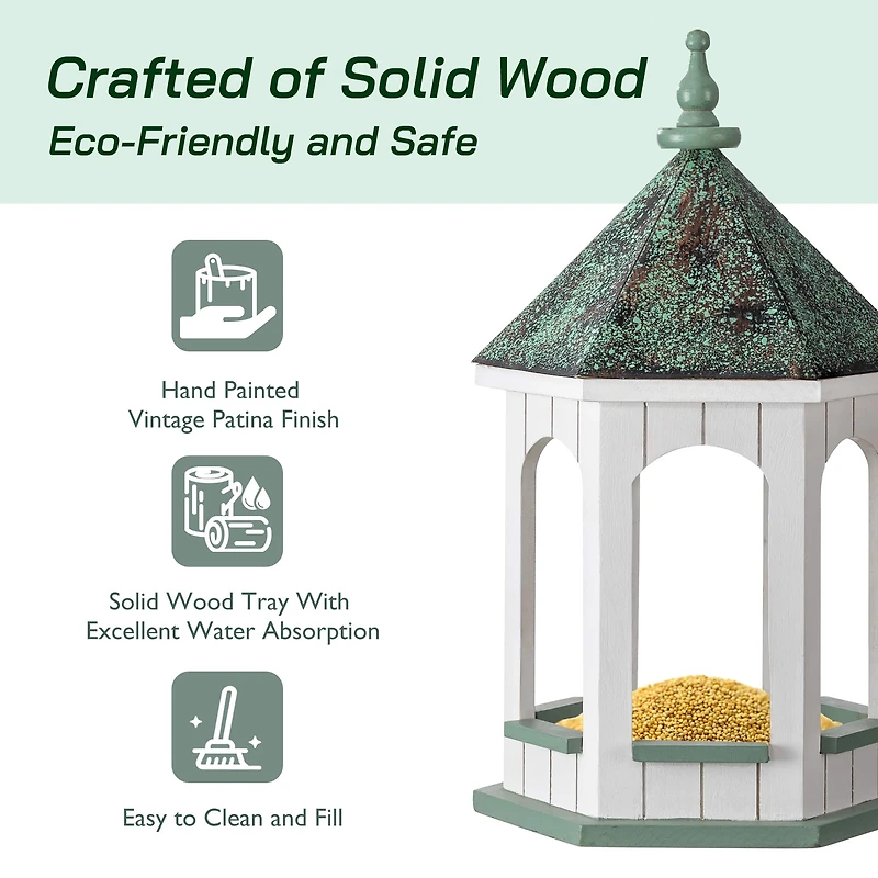 Glitzhome® 15.75" Metal Roof Wood Gazebo Tray Bird Feeder