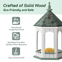 Glitzhome® 15.75" Metal Roof Wood Gazebo Tray Bird Feeder