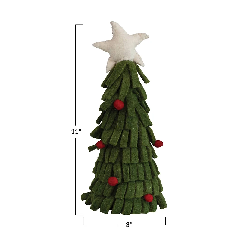 Hello Honey® 11.5" Handmade Wool Felt Tree with Star & Pom Poms