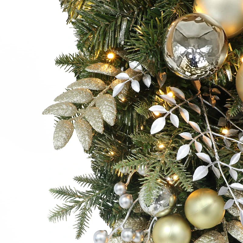 28" Battery-Operated Pre-Lit Decorated Artificial Swag with Gold Bow