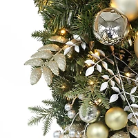 28" Battery-Operated Pre-Lit Decorated Artificial Swag with Gold Bow