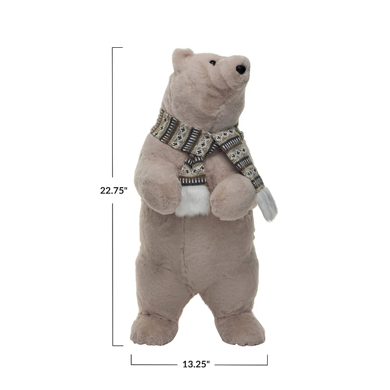 Hello Honey® 22.75" Cream Faux Fur Standing Upright Polar Bear with Scarf