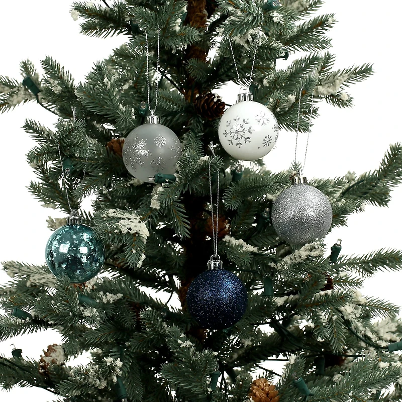 5 Pack 2.2" Blue & Silver Snowflake Shatterproof Ball Ornaments by Ashland®