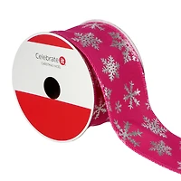 2.5" x 30ft. Hot Pink & Silver Snowflakes Wired Ribbon by Celebrate It®