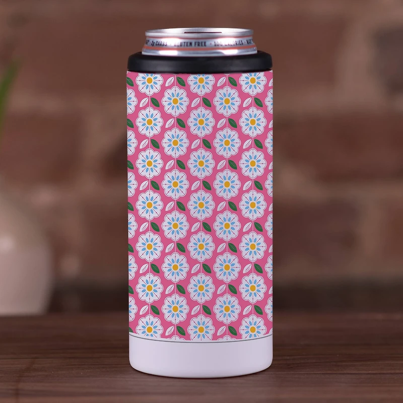 12oz. Pink Mod Flower Pattern Koozie