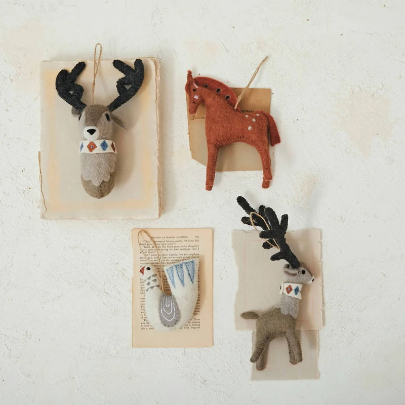 Hello Honey® 10" Handmade Wool Felt Reindeer Head Ornament with Embroidery