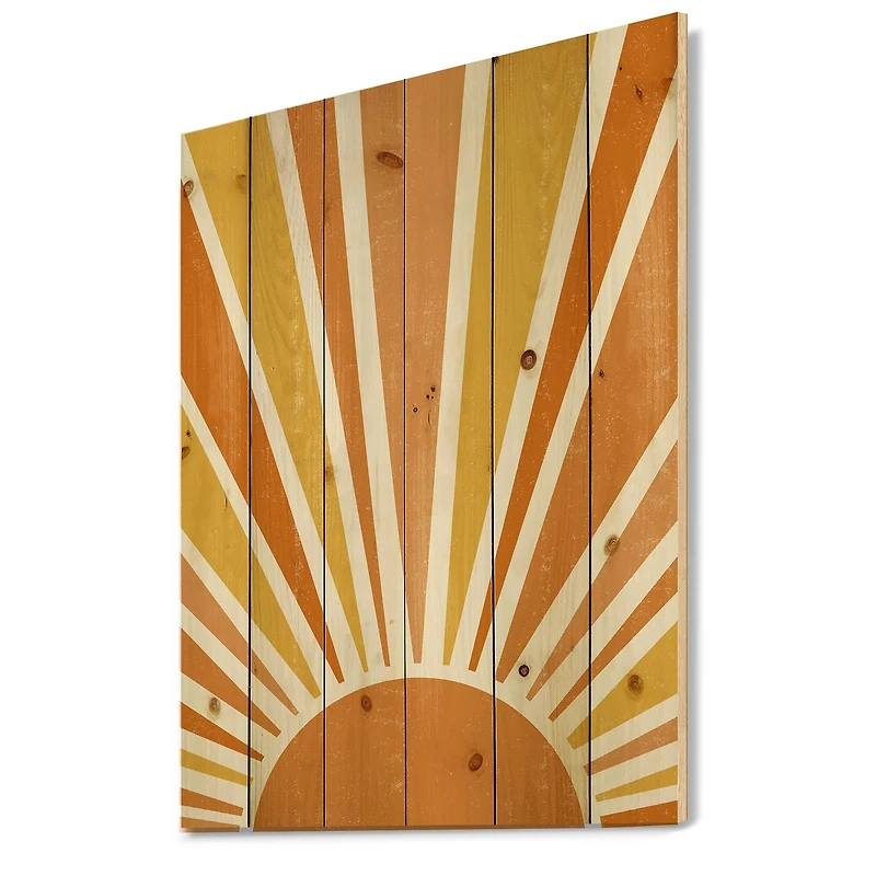 Designart - Minimalist Bright Shining Orange Sun Rays II - Modern Print on Natural Pine Wood