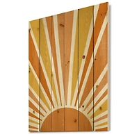 Designart - Minimalist Bright Shining Orange Sun Rays II - Modern Print on Natural Pine Wood