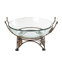 19" Clear Tempered Glass Kitchen Serving Bowl with Copper Metal Grapes Base