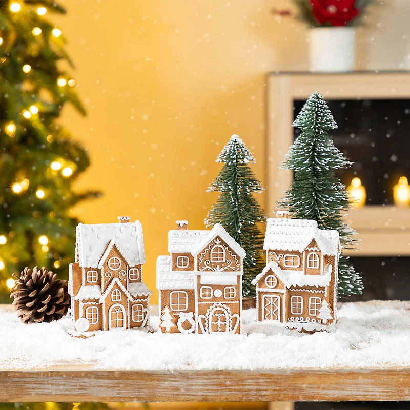 Glitzhome® 5.5" Christmas Resin Gingerbread House Table Decor Set