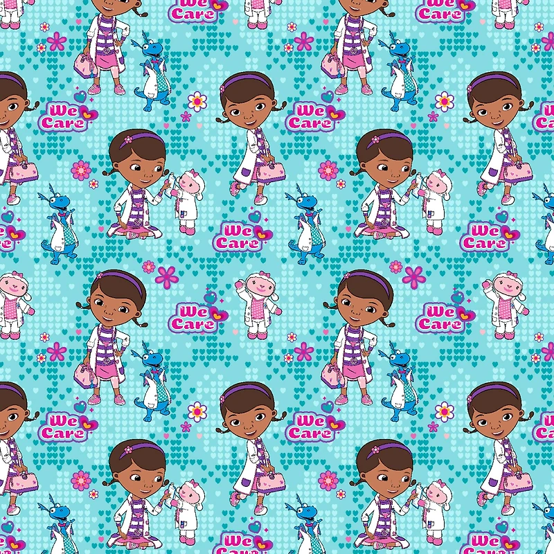 Disney® Doc McStuffins Light Teal We Care Cotton Fabric