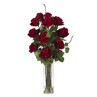 Roses with Cylinder Vase Silk Flower Arrangement