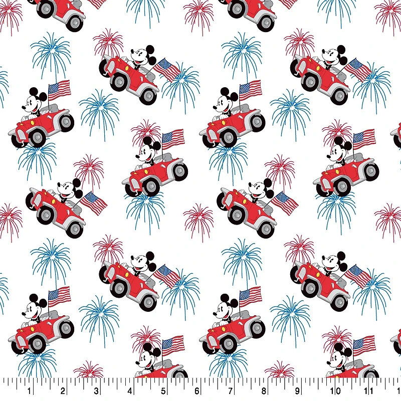 Disney® Patriotic Mickey Mouse in a Car Cotton Fabric