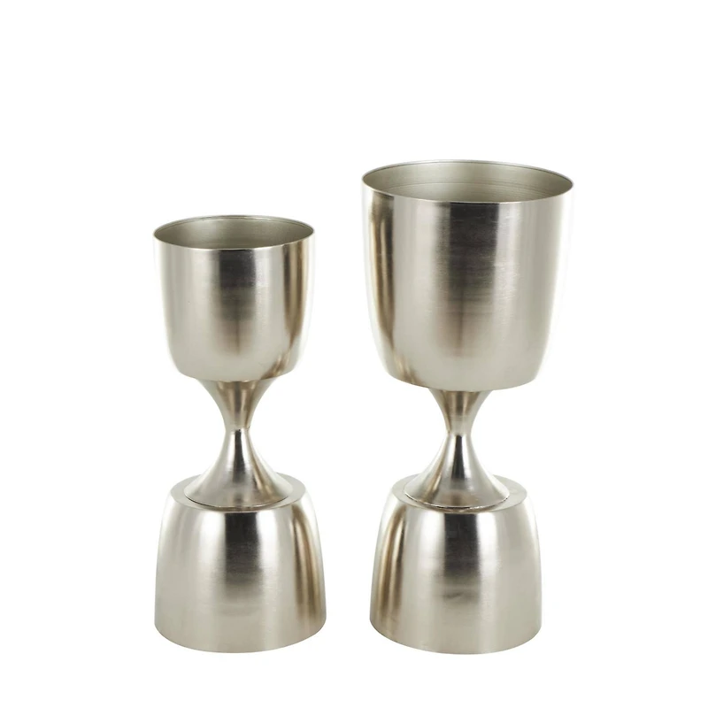 Silver Hourglass Shaped Metal Planter Set with Elevated Base