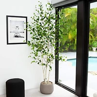7ft. Potted Green Artificial Birch Tree with Real Touch Leaves