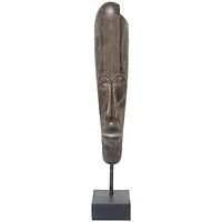 30" Brown Polystone Primitive Mask Sculpture