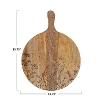 Hello Honey® 15.75" Natural Laser-Etched Floral Mango Wood Cheese Board