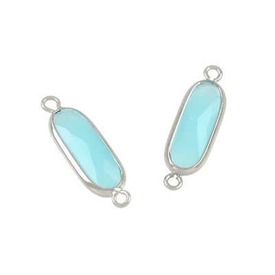 Turquoise Glass Oval Connectors, 21mm by Bead Landing™