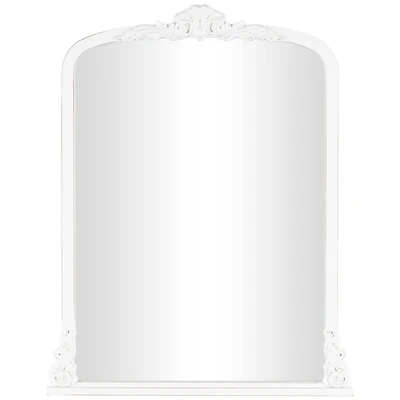 27" x 35", White Wooden  Arched Wall Mirror with Scroll Details