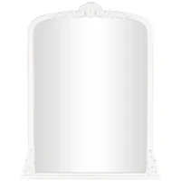 27" x 35", White Wooden  Arched Wall Mirror with Scroll Details