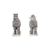 Set of 2 Silver Resin Eclectic Llama Sculpture, 10", 9"