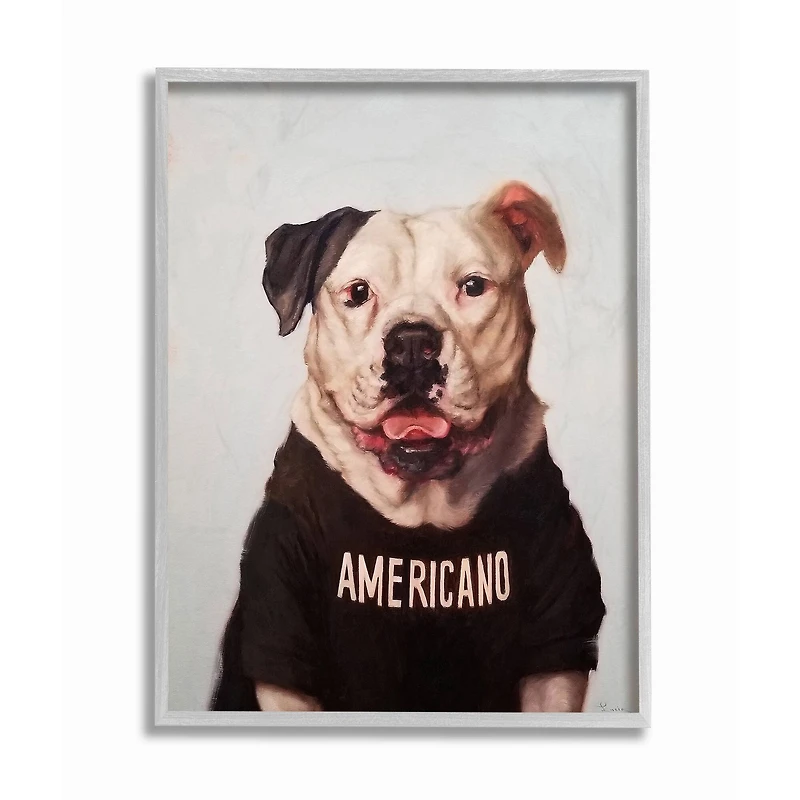 Stupell Industries American Bulldog in Americano T-Shirt Wall Art in Gray Frame