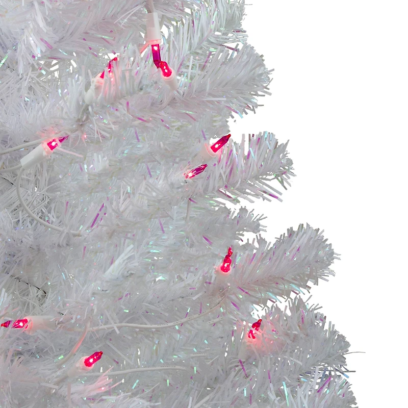 3ft. Pre-Lit White Iridescent Pine Artificial Christmas Tree, Pink Lights