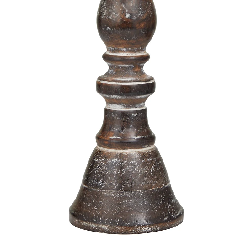 Dark Brown Wood Candle Holder Set