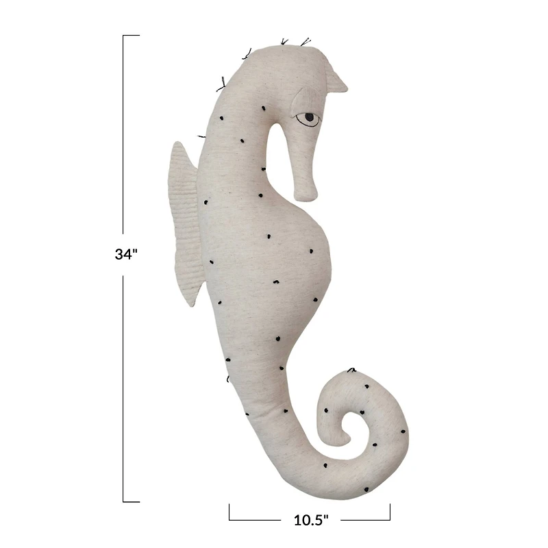 Hello Honey® White Cotton & Linen Seahorse-Shaped Pillow