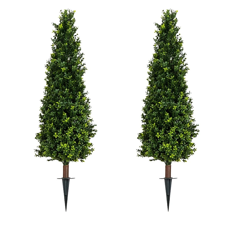 4ft. UV Resistant Artificial Boxwood Plant with Integrated Ground Stake (Indoor/Outdoor) - Set of 2