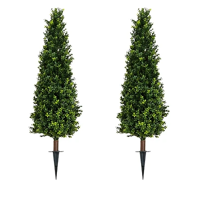 4ft. UV Resistant Artificial Boxwood Plant with Integrated Ground Stake (Indoor/Outdoor) - Set of 2
