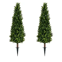 4ft. UV Resistant Artificial Boxwood Plant with Integrated Ground Stake (Indoor/Outdoor) - Set of 2