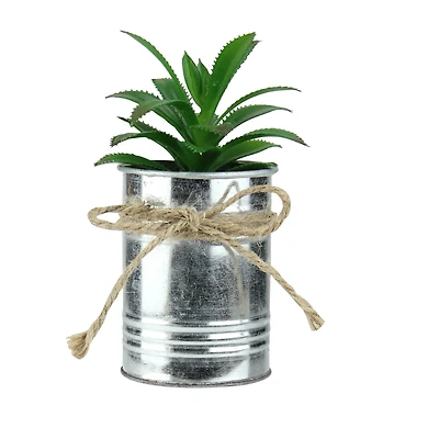 7" Tropical Green Artificial Mini Plant in Tin Planter