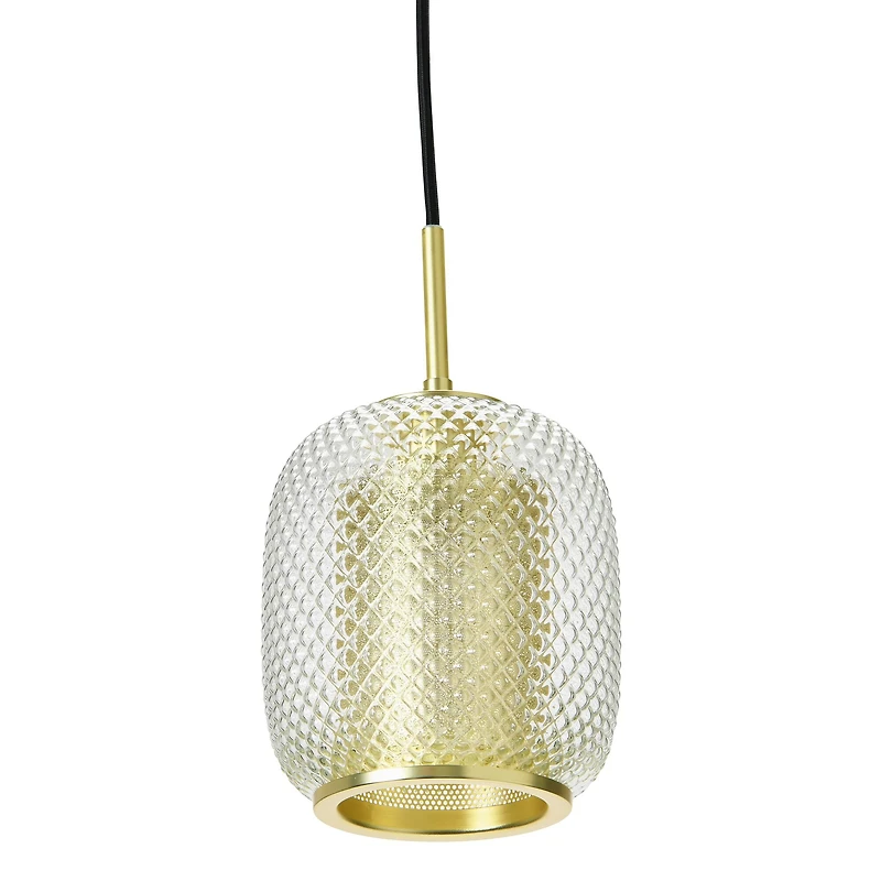 Hello Honey® Clear & Gold Embossed Glass Shade Pendant Lamp with Brass Accents