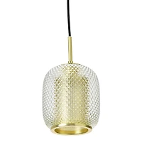 Hello Honey® Clear & Gold Embossed Glass Shade Pendant Lamp with Brass Accents