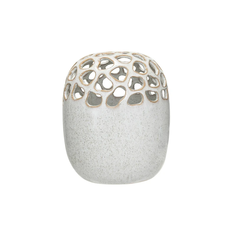 Hello Honey® 7.5" Cream Stoneware Flower Frog Vase with Reactive Glaze