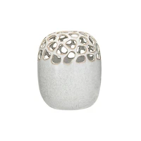 Hello Honey® 7.5" Cream Stoneware Flower Frog Vase with Reactive Glaze