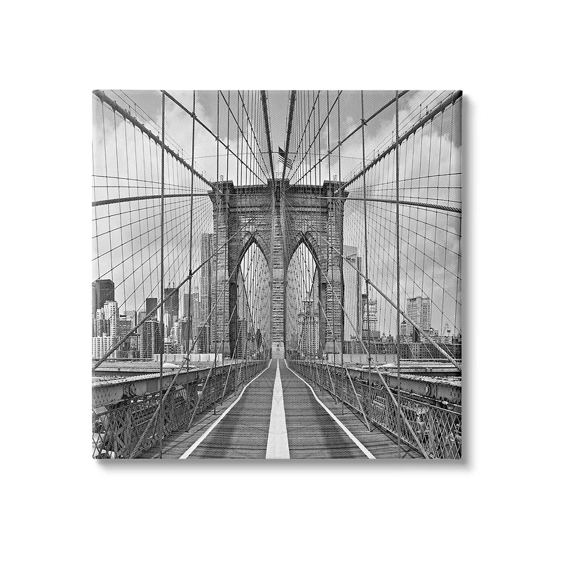 Stupell Industries Brooklyn Bridge Black White Industrial Landscape City Architecture Canvas Wall Art