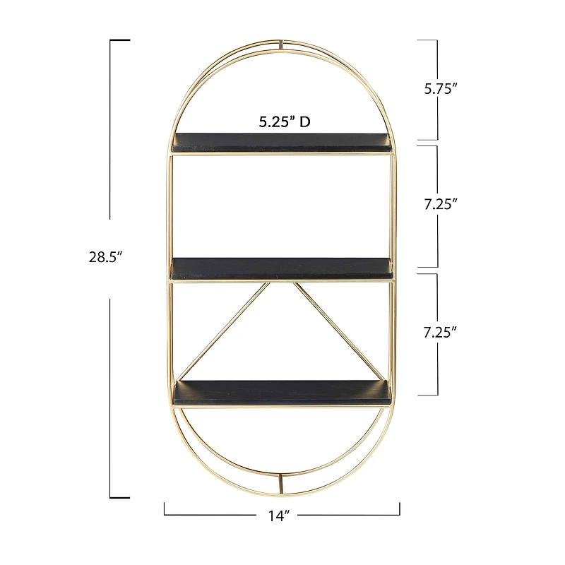 Hello Honey® Metal & Wood Gold Oval Wall Shelf