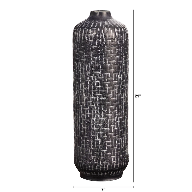 21" Embossed Metal Cylinder Vase
