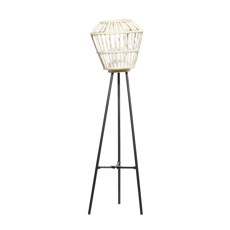 White Metal Natural Lantern, 40" x 11" x 11"