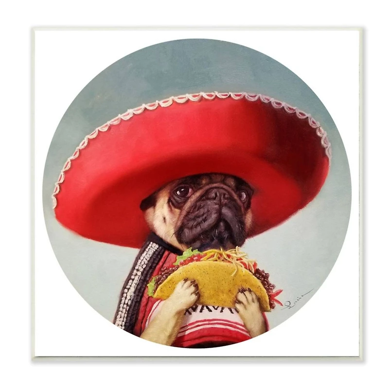 Stupell Industries Pug in Sombrero with Taco Wooden Wall Plaque